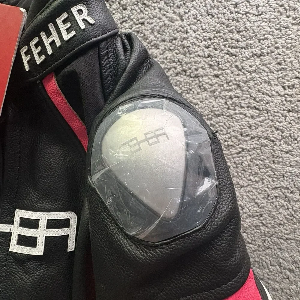 FEHER Racing WXL Womens Leather Motorcycle Jacket Armored Black Red White NWT